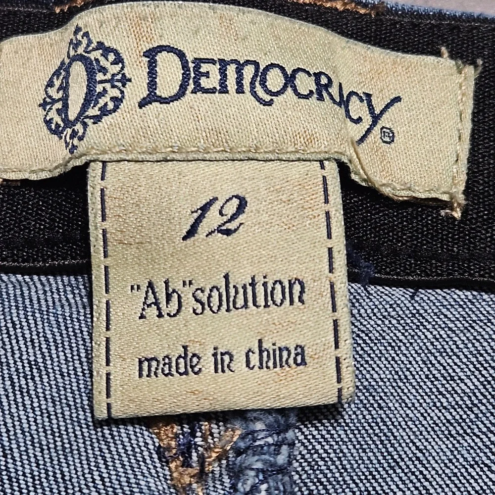 Democracy Ab Solution Jeans Sz 12 Blue Medium Wash Front Seam Slit Ankle Hem